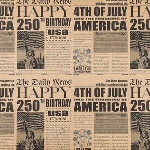 USA 250th Birthday Vintage Newspaper Kraft Wrapping Paper 17in Patriotic Roll